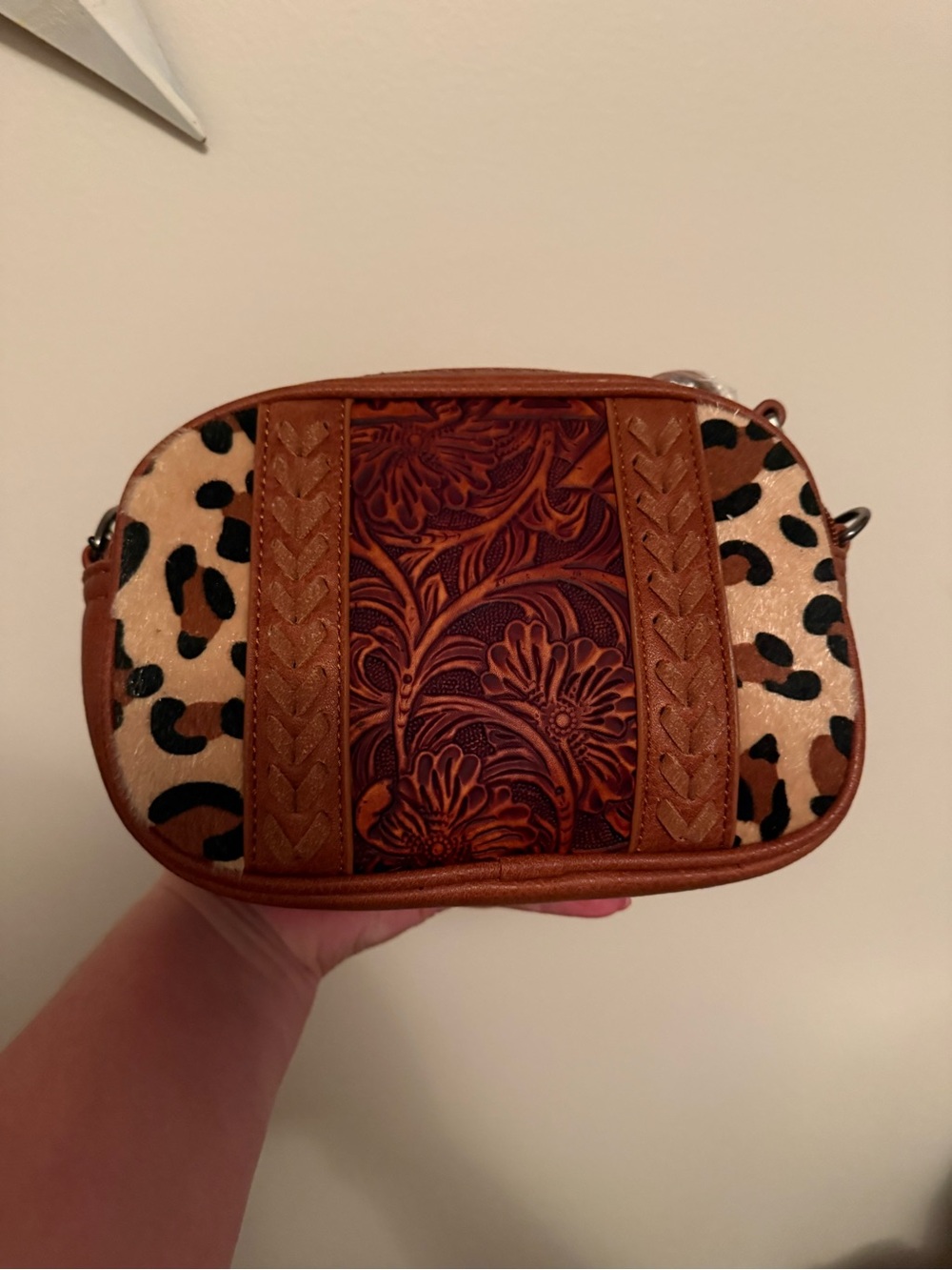 Montana West Leather & Leopard Print Crossbody Bag in Brown